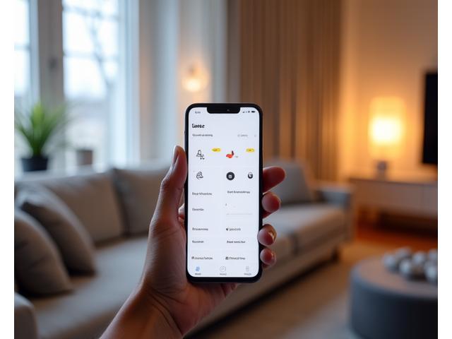 Person som bruker en smarttelefon til å kontrollere hjemmebelysning via en app