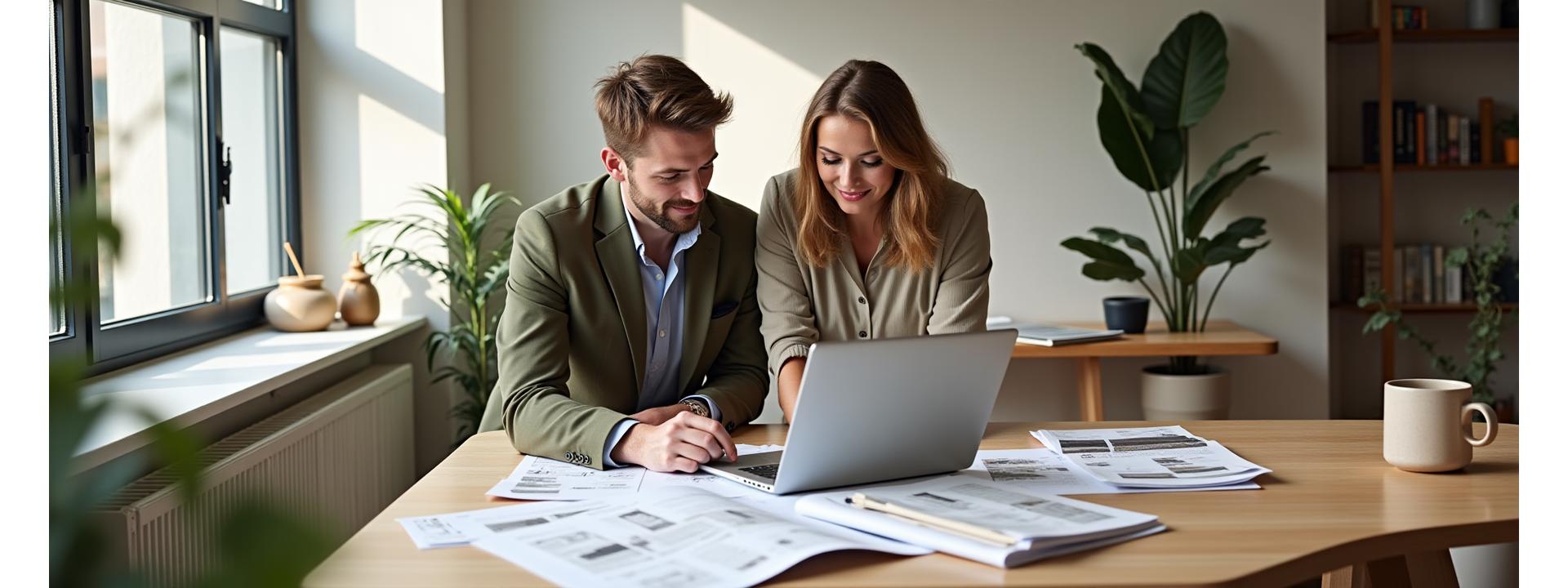 Interiørarkitekt som presenterer designkonsept i et moderne studio