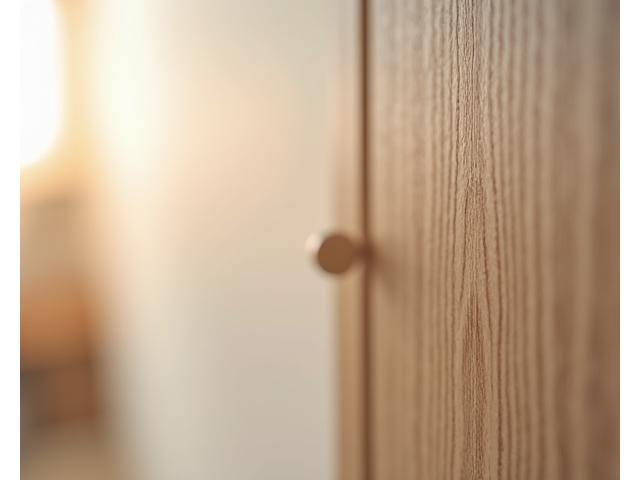 Et detaljbilde av en vakkert utført tredetalj på et skreddersydd møbel, med fokus på finish og materialkvalitet.