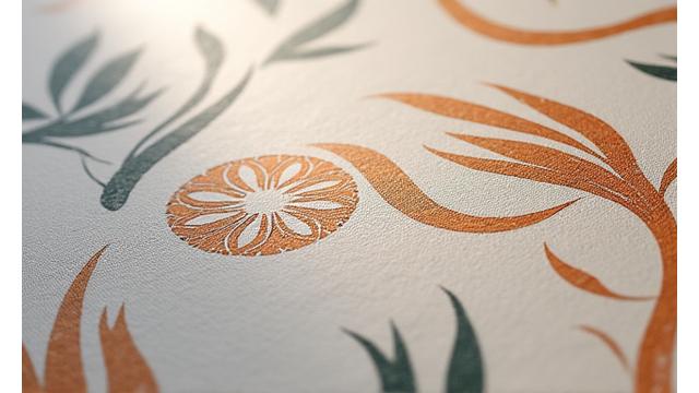 Detaljert nærbilde av en unik tapet som viser et håndtegnet kunstverk, resultatet av et samarbeid med en lokal kunstner